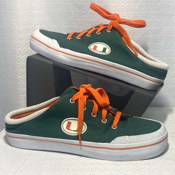 Univ. Of Miami Hurricanes Slide Sneakers Green Orange Women Sz 9 - Picture 1 of 7